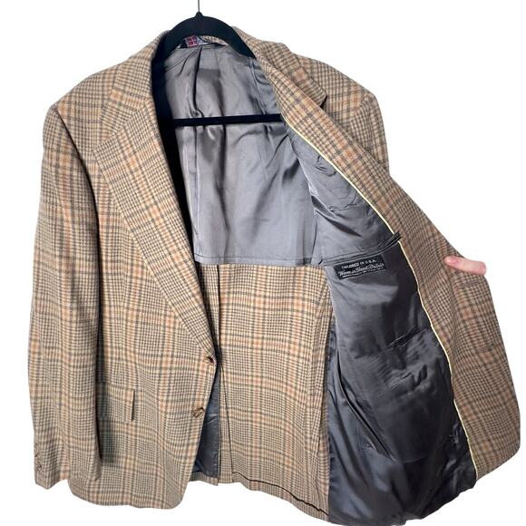 Vintage 70s Austin Reed 44R Wool WIDE LAPEL Plaid Blazer Jacket Gray Brown EUC! - Picture 4 of 11